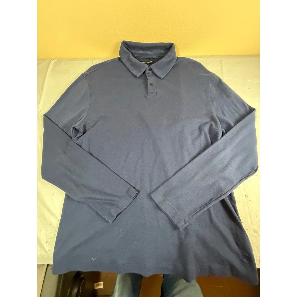 Banana Republic Mens Long Sleeve Polo Shirt Navy Blue 100% Cotton Large L